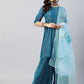 InWeave Women's Ocean Blue Bandhej Sharara Set Blue Hand Print Dupatta - Swadesiicart