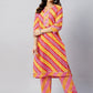 InWeave Women's Pink Mustard Lehriya Straight Kurta Set - Swadesiicart