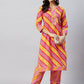InWeave Women's Pink Mustard Lehriya Straight Kurta Set - Swadesiicart