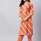 InWeave Women's Pink Mustard Lehriya Straight Kurta Set - Swadesiicart