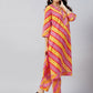 InWeave Women's Pink Mustard Lehriya Straight Kurta Set - Swadesiicart