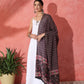 InWeave White Strappy Set With Black Pink Ethnic Print Cotton Dupatta - Swadesiicart