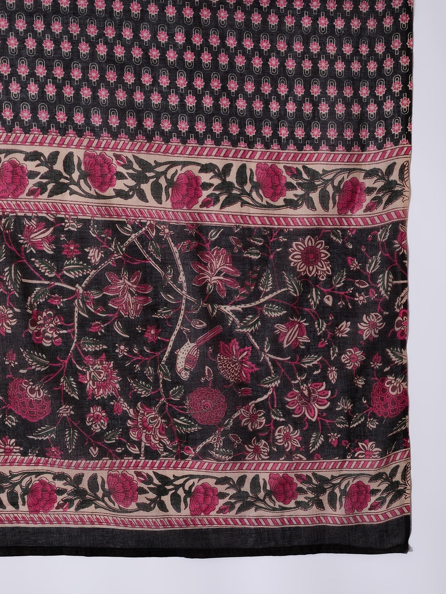 InWeave White Strappy Set With Black Pink Ethnic Print Cotton Dupatta - Swadesiicart