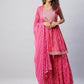InWeave Women's Pink Embroided Bandhani Kurta Sharara Set - Swadesiicart