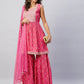InWeave Women's Pink Embroided Bandhani Kurta Sharara Set - Swadesiicart