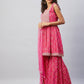 InWeave Women's Pink Embroided Bandhani Kurta Sharara Set - Swadesiicart