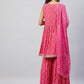 InWeave Women's Pink Embroided Bandhani Kurta Sharara Set - Swadesiicart