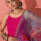 InWeave Fuchsia Strappy Set With Blue Fuchsia Organza Dupatta - Swadesiicart