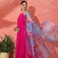 InWeave Fuchsia Strappy Set With Blue Fuchsia Organza Dupatta - Swadesiicart