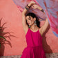 InWeave Fuchsia Strappy Set With Blue Fuchsia Organza Dupatta - Swadesiicart