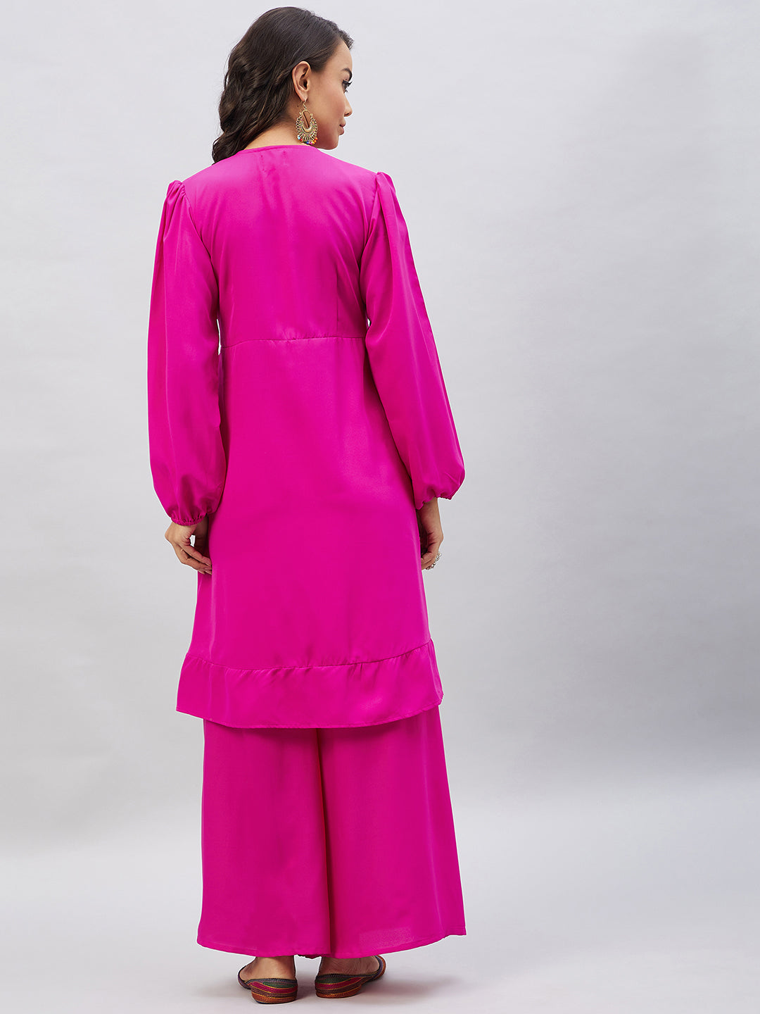 InWeave Women's Magenta Tie Up Kurta Palazzo Set - Swadesiicart