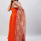 InWeave Women's Orange Strappy Set With Beige Orange Floral Organza Dupatta - Swadesiicart