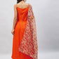 InWeave Women's Orange Strappy Set With Beige Orange Floral Organza Dupatta - Swadesiicart