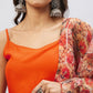 InWeave Women's Orange Strappy Set With Beige Orange Floral Organza Dupatta - Swadesiicart