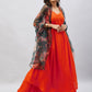 InWeave Women's Orange Strappy Set With Black Floral Organza Dupatta - Swadesiicart