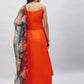 InWeave Women's Orange Strappy Set With Black Floral Organza Dupatta - Swadesiicart