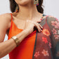 InWeave Women's Orange Strappy Set With Black Floral Organza Dupatta - Swadesiicart