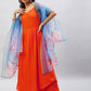 InWeave Women's Orange Strappy Set With Blue Fuchsia Organza Dupatta - Swadesiicart