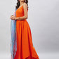 InWeave Women's Orange Strappy Set With Blue Fuchsia Organza Dupatta - Swadesiicart