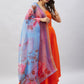 InWeave Women's Orange Strappy Set With Blue Fuchsia Organza Dupatta - Swadesiicart