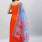 InWeave Women's Orange Strappy Set With Blue Fuchsia Organza Dupatta - Swadesiicart