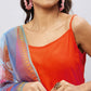 InWeave Women's Orange Strappy Set With Blue Fuchsia Organza Dupatta - Swadesiicart