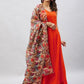 InWeave Women's Orange Strappy Set With Camel Brown Floral Organza Dupatta - Swadesiicart