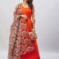 InWeave Women's Orange Strappy Set With Camel Brown Floral Organza Dupatta - Swadesiicart
