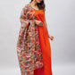 InWeave Women's Orange Strappy Set With Camel Brown Floral Organza Dupatta - Swadesiicart