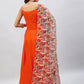InWeave Women's Orange Strappy Set With Camel Brown Floral Organza Dupatta - Swadesiicart