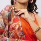 InWeave Women's Orange Strappy Set With Camel Brown Floral Organza Dupatta - Swadesiicart