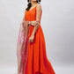 InWeave Women's Orange Strappy Set With Gold Pink Organza Dupatta - Swadesiicart