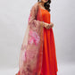 InWeave Women's Orange Strappy Set With Gold Pink Organza Dupatta - Swadesiicart