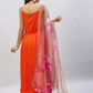 InWeave Women's Orange Strappy Set With Gold Pink Organza Dupatta - Swadesiicart
