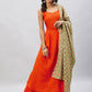 InWeave Women's Orange Strappy Set With Light Green Orange Print Dupatta - Swadesiicart