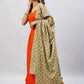 InWeave Women's Orange Strappy Set With Light Green Orange Print Dupatta - Swadesiicart