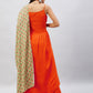 InWeave Women's Orange Strappy Set With Light Green Orange Print Dupatta - Swadesiicart