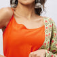 InWeave Women's Orange Strappy Set With Light Green Orange Print Dupatta - Swadesiicart