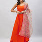 InWeave Orange Strappy Set With Light Olive Organza Dupatta - Swadesiicart