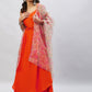 InWeave Orange Strappy Set With Light Olive Organza Dupatta - Swadesiicart