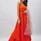 InWeave Orange Strappy Set With Light Olive Organza Dupatta - Swadesiicart