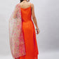 InWeave Orange Strappy Set With Light Olive Organza Dupatta - Swadesiicart