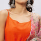 InWeave Orange Strappy Set With Light Olive Organza Dupatta - Swadesiicart