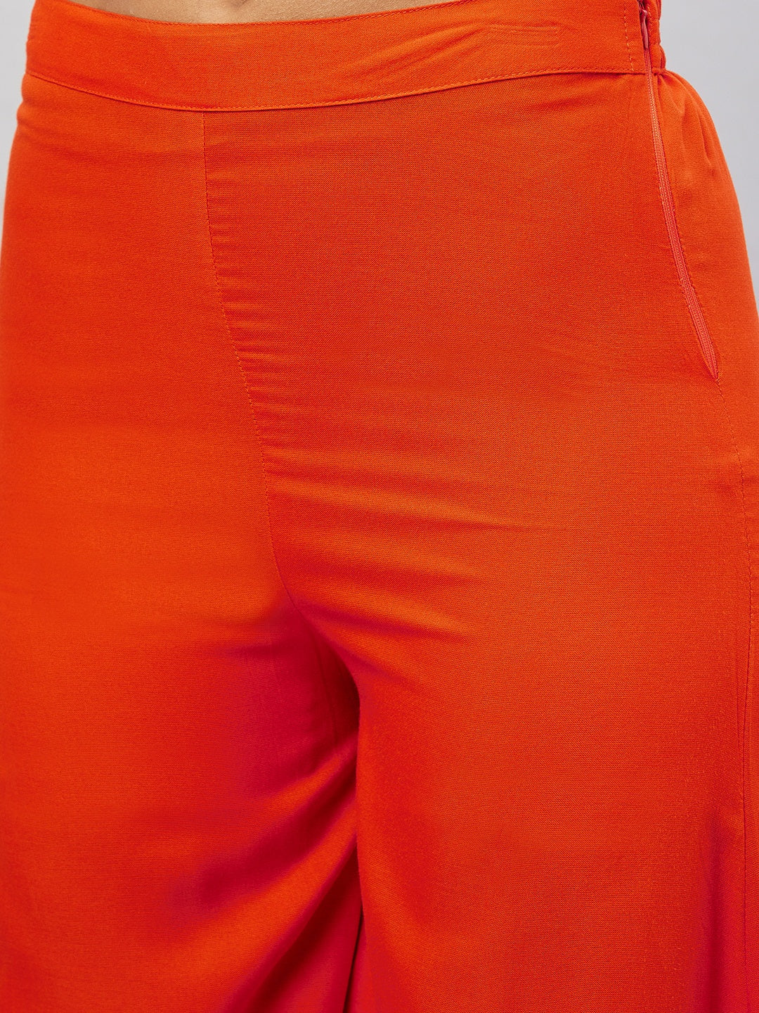 InWeave Orange Strappy Set With Light Olive Organza Dupatta - Swadesiicart