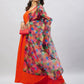 InWeave Women's Orange Strappy Set With Maroon Abstract Organza Dupatta - Swadesiicart
