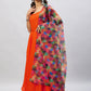 InWeave Women's Orange Strappy Set With Maroon Abstract Organza Dupatta - Swadesiicart