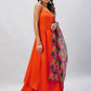 InWeave Women's Orange Strappy Set With Maroon Abstract Organza Dupatta - Swadesiicart