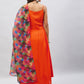 InWeave Women's Orange Strappy Set With Maroon Abstract Organza Dupatta - Swadesiicart