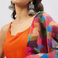 InWeave Women's Orange Strappy Set With Maroon Abstract Organza Dupatta - Swadesiicart