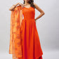 InWeave Women's Orange Strappy Set With Mustard Floral Organza Dupatta - Swadesiicart
